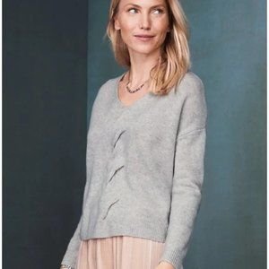 Garnet Hill Burgundy Cashmere Pullover V-Neck Sweater with Front Twist Detail